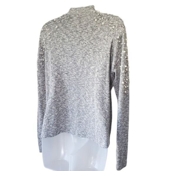 H&M Womens Sweater SZ XS Pearls Long Sleeves Gray Mockneck Lightweight Trendy‎ - Picture 9 of 11